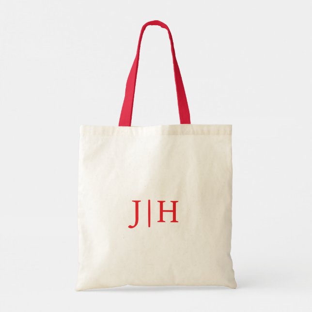 Custom Red Handle Preppy Red Monogram Tote Bag (Back)