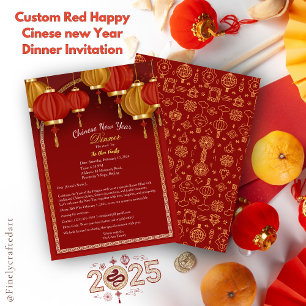 Custom Red Happy Cinese new Year Dinner Invitation
