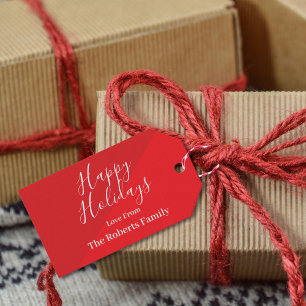 Custom Red Happy Holidays Gift Tags