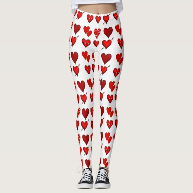 Custom red Heart attack Love Design Leggings (Front)
