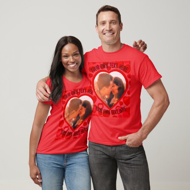 Custom red heart shape photo T-Shirt (Unisex)