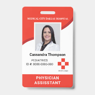Custom Red Hospital Employee Logo Photo ID Badge