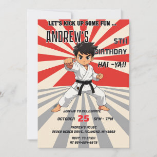 Custom red karate Martial Arts birthday Party Invitation