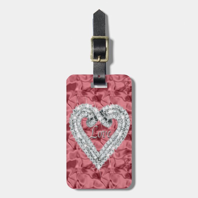 Custom Red Love Diamond Heart Luggage Tag (Front Vertical)