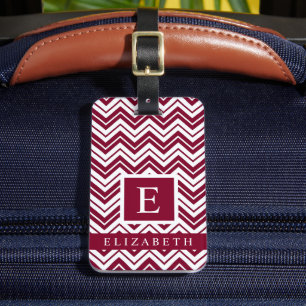 Custom Red Maroon Dark Pink White Chevron Pattern Luggage Tag