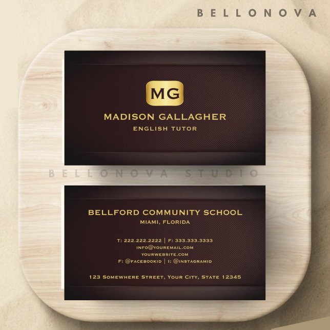Custom Red Maroon Gold Education Professional Business Card (Custom Red Maroon Gold Education Professional Business Card)