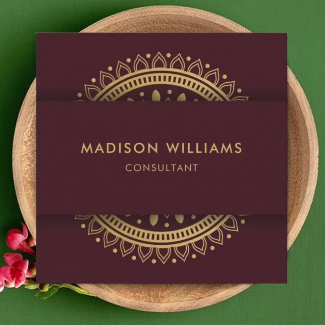 Custom Red Maroon Purple Gold Mandala Professional Square Business Card (Custom Red Maroon Purple Gold Mandala Professional Square Business Card)