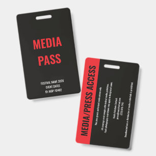 Custom Red Media Press Access Concert Festival  ID Badge