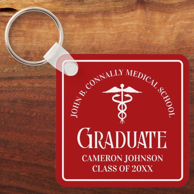 Custom Red Medical School Graduation Keepsake Key Ring (Front)