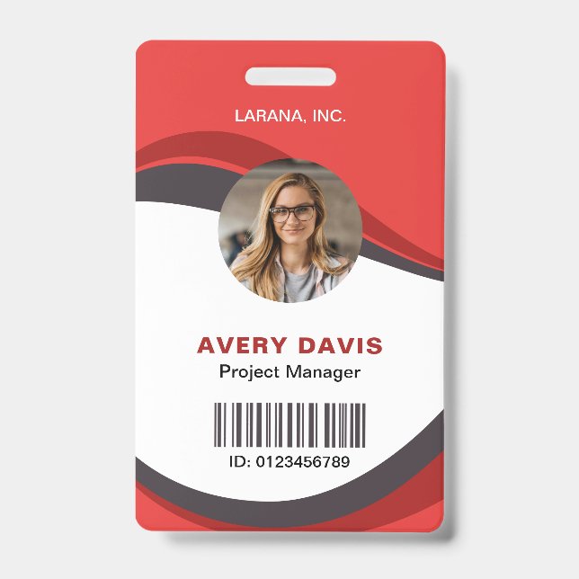 Custom Red Modern Employee Details ID Badge (Front)