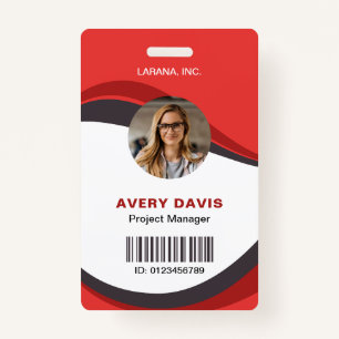 Custom Red Modern Employee Details ID Badge