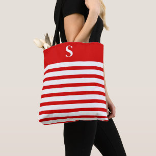 Custom Red Monogram Tote Bag