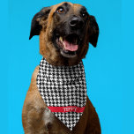 Custom Red Name on Houndstooth Pattern Pet Bandana<br><div class="desc">Printed on one side, black and white houndstooth pattern bandanna with dog's name on a red band. Two sizes available: 18"x18" (kids, small dogs) and 22"x22" (adults, large dogs). Easily change name using the Template provided. Lightweight fabric that breathes well and dries quickly. 100% spun polyester. See "About This Product"...</div>