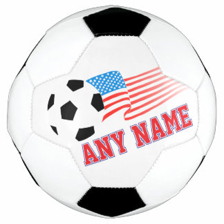 Custom Red Name Soccer Ball Design & American Flag