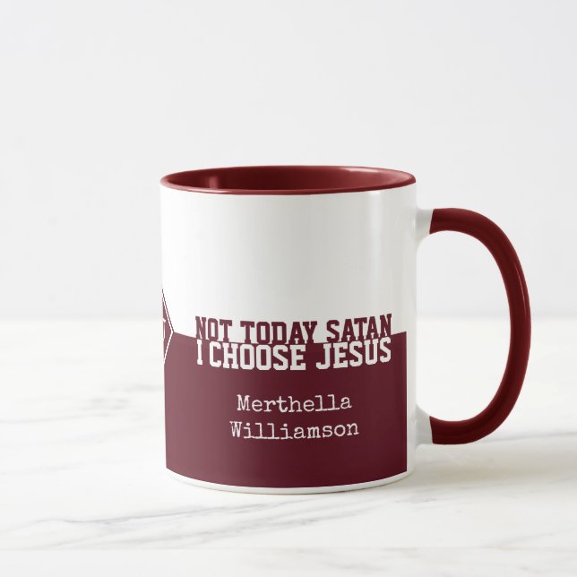 Custom Red NOT TODAY SATAN Christian Mug (Right)