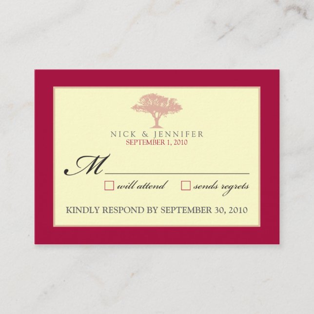 ::CUSTOM:: Red Oak Tree 3.5"x2.5" RSVP Card (Front)