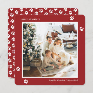 Custom Red Paw Photo Happy Howlidays Cards
