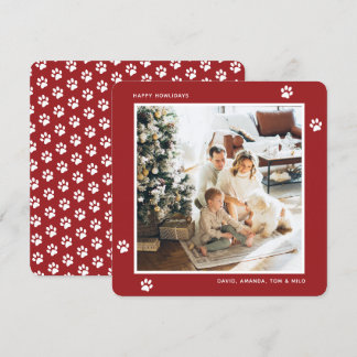 Custom Red Paw Photo Happy Howlidays Cards