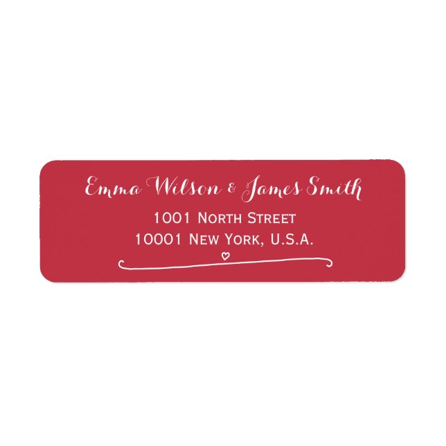 Custom Red Personalised Address Labels Heart (Front)