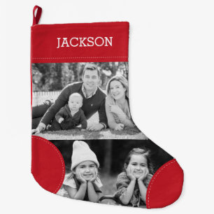 Custom Red Photo Collage Large Christmas Stocking