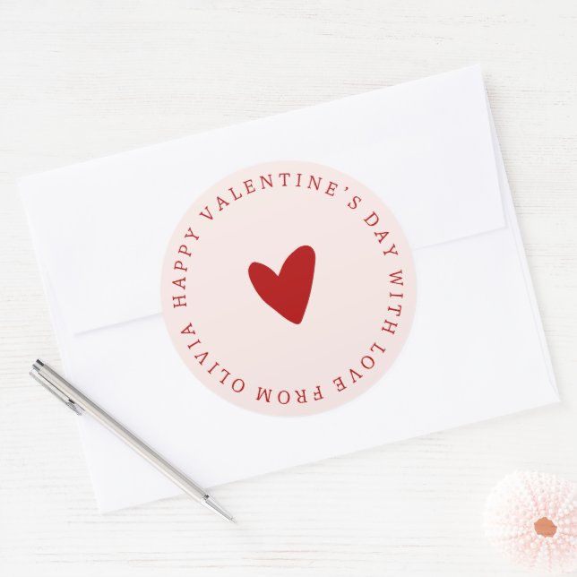 Custom red pink simple  VALENTINE’S DAY gift  Classic Round Sticker (Envelope)