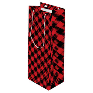 Custom Red Plaid gift bag, personalised Christmas Wine Gift Bag