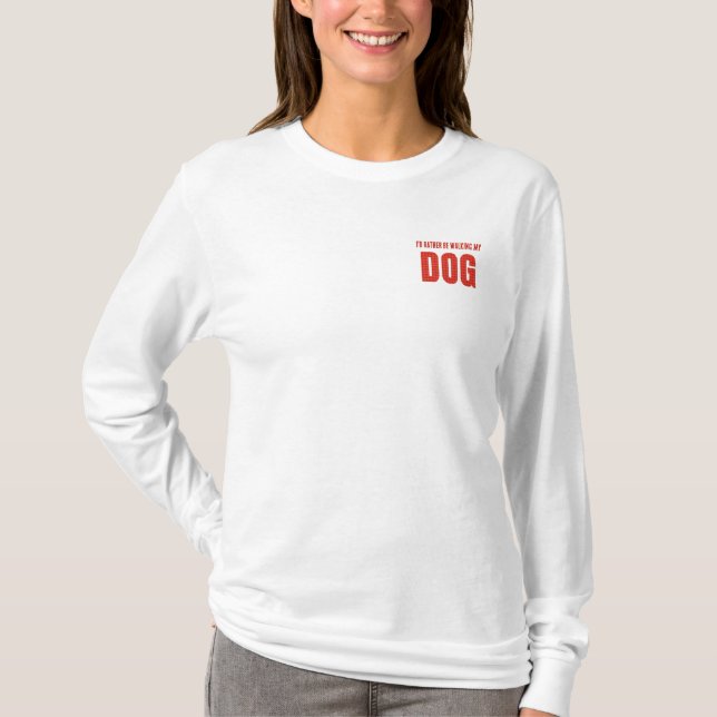 Custom Red Plaid "I'd Rather Be Walking my Dog"  T-Shirt (Front)