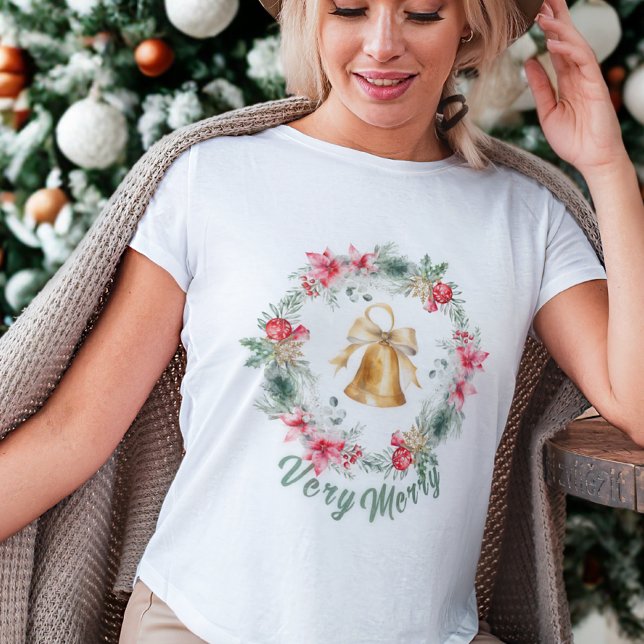 Custom Red Poinsettia Snowflakes Christmas Wreath T-Shirt (Creator Uploaded)