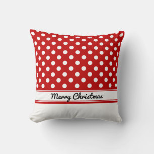 Custom Red Polka Dots White Base Merry Christmas Cushion