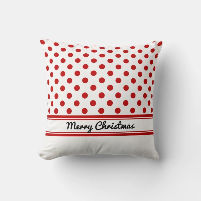 Custom Red Polka Dots White Base Merry Christmas Cushion (Front)
