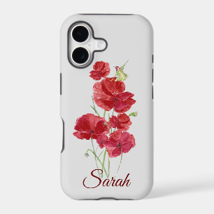 Custom Red Poppy Flowers Rufous Hummingbird Bird