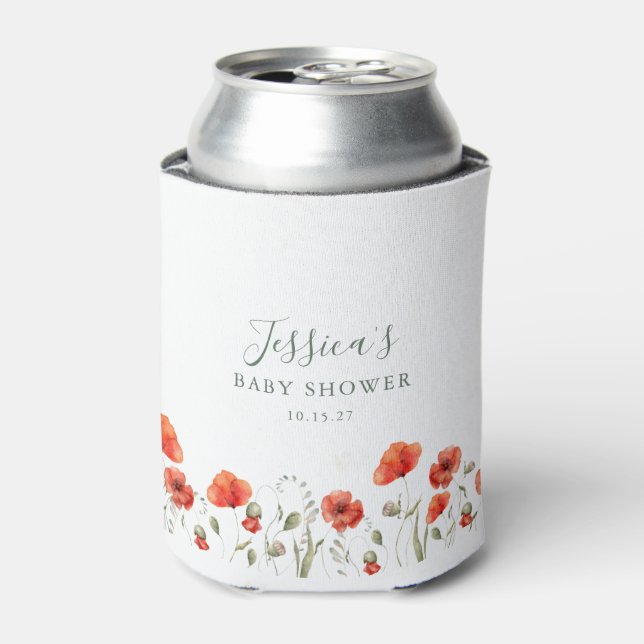 Custom Red Poppy Garden Floral Baby Shower   Can Cooler (Can Front)
