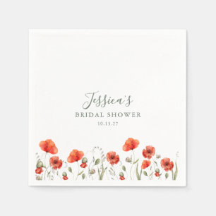 Custom Red Poppy Garden Floral Bridal Shower   Napkin