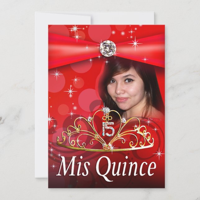 CUSTOM Red Quinceanera 15 Princess Tiara Photo Invitation (Front)