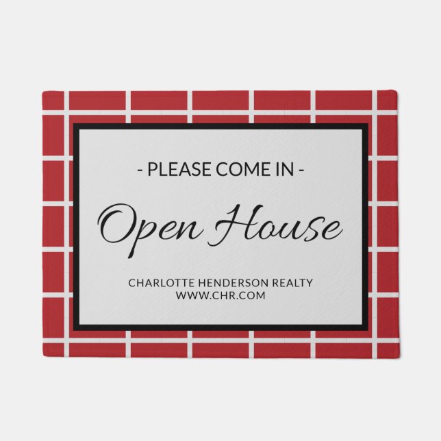 Custom Red Real Estate Open House Doormat (Front)
