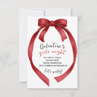 Custom Red Ribbon Bow Galentines Party Invitation