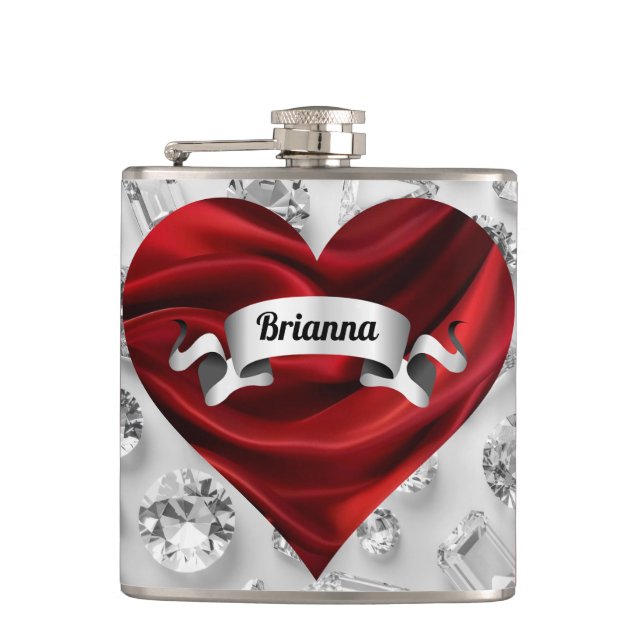 Custom Red Roses Womens Liquor Vinyl Wrapped Flask (Front)