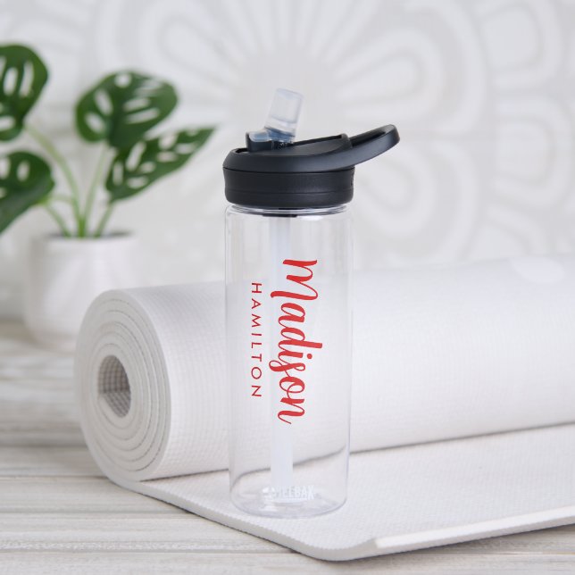 Custom Red Script Name Water Bottle (Yoga)