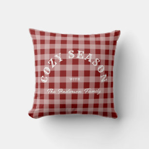 Custom Red Script Rustic Western Gingham Pattern Cushion