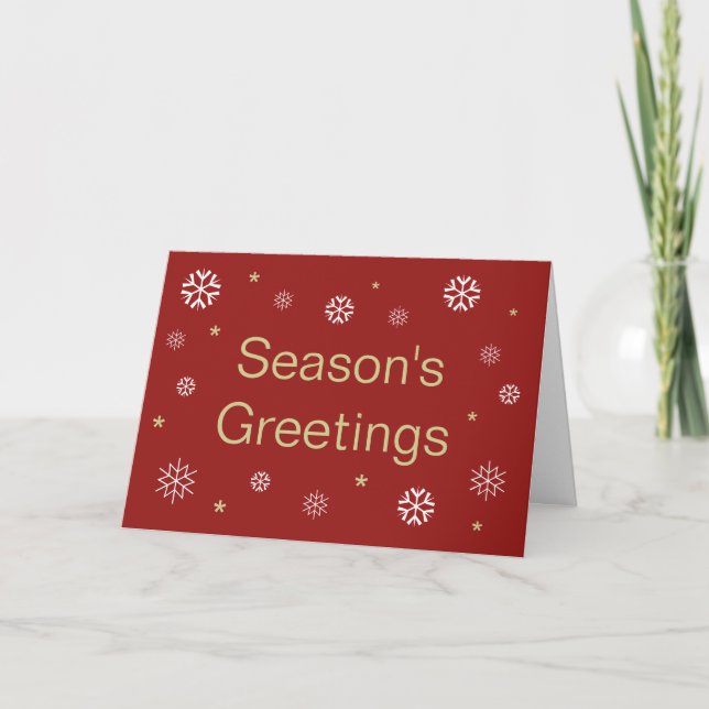 Custom Red Season's Greetings Snowflakes Holiday Card (Front)