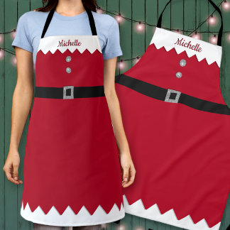 Custom Red & Silver Glitter Workshop Elf Christmas Apron