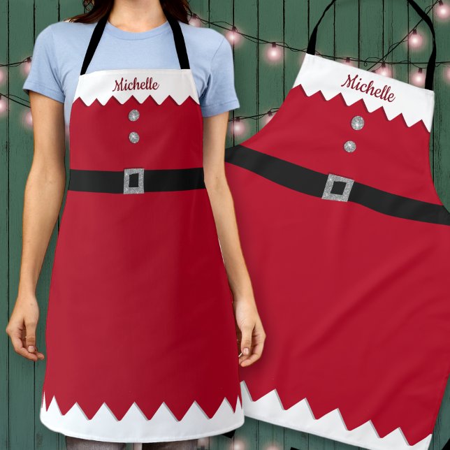 Custom Red & Silver Glitter Workshop Elf Christmas Apron (Creator Uploaded)