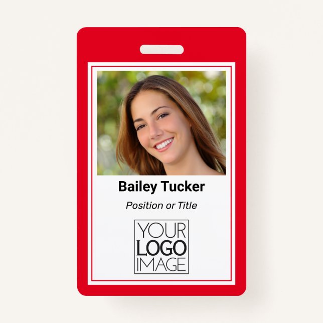 Custom Red Simple Colour Professional Name Badge ID Badge (Front)