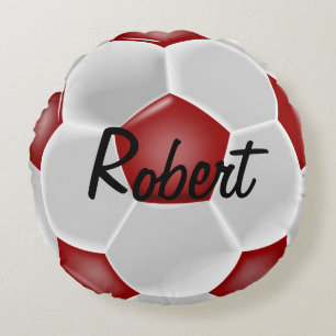 Custom Red Soccer Ball Round Pillow