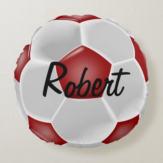 Custom Red Soccer Ball Round Pillow (Front)