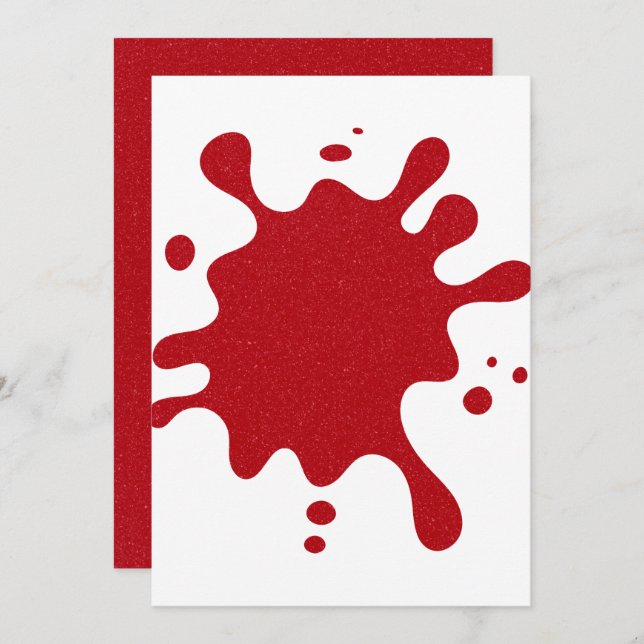 Custom Red Splatter White Flat Announcement Card (Front/Back)