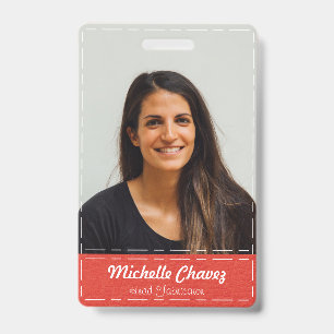 Custom Red Stitched Leather Photo Emoployee ID Badge