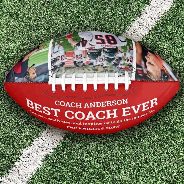 Custom Red Team Best Coach Ever Photo Collage American Football (Personalize this football keepsake gift for your favorite coach!)