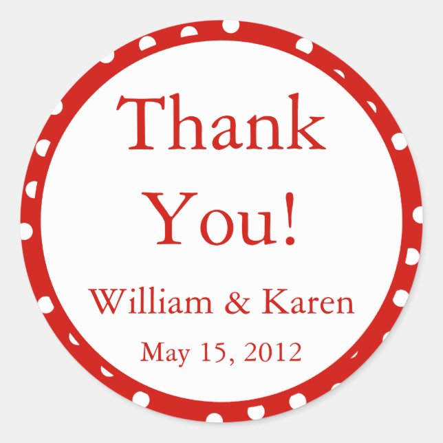Custom Red Thank You Stickers and Favour Labels (Front)