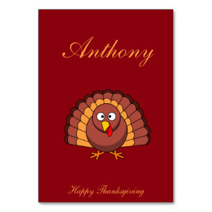 Custom Red Thanksgiving Place Cards With Turkey